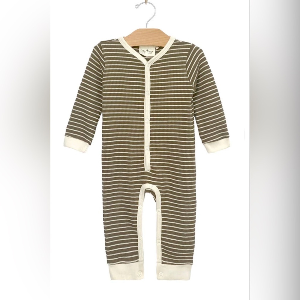 Organic Cozy Brown and Cream Striped Kids Footie